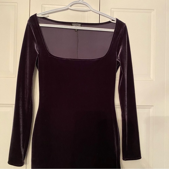 Vintage Wayne Clark dress mermaid velour long sleeve square neck line - Picture 7 of 15